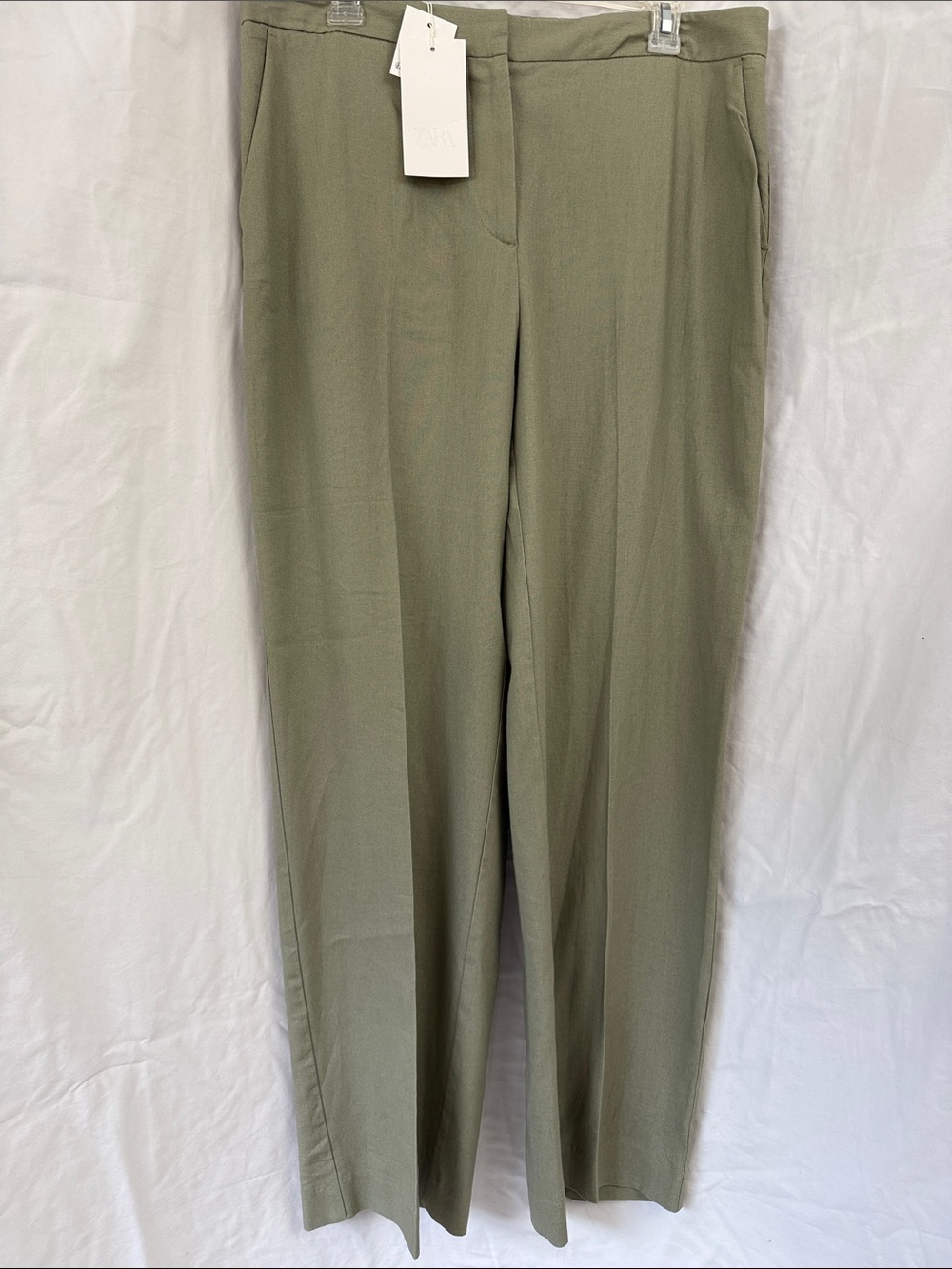 Zara Light Olive Straight-Leg Pants Size XL. NWT